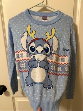 Disney Light Blue Stitch Reindeer Crewneck Sweater